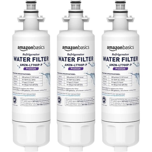 3-Pack LT700P-P Water Filter AmazonBasics NSF Fits LG Kenmore Refrigerator - Picture 1 of 8